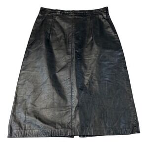 VTG G-III Leather Fashions Black Genuine Leather Skirt M Made in USA A-Line Midi